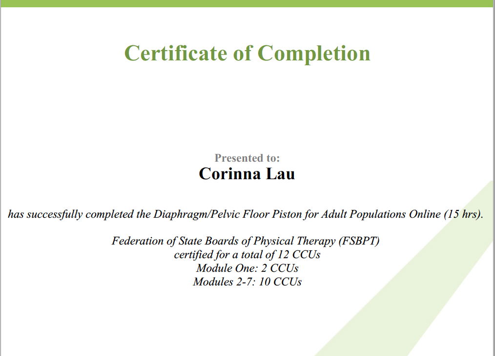 diaphragm and pelvic floor certificate