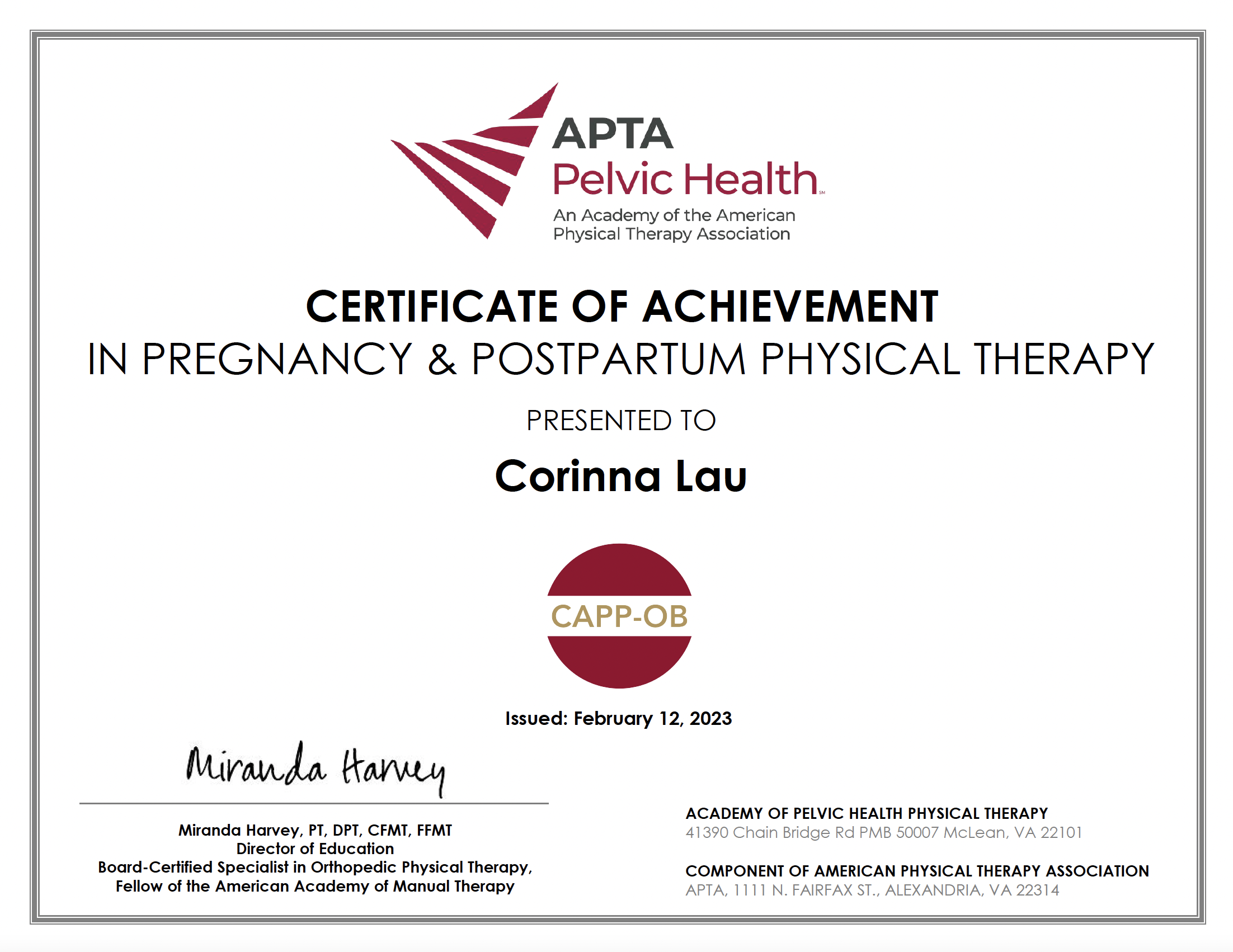 diaphragm and pelvic floor certificate